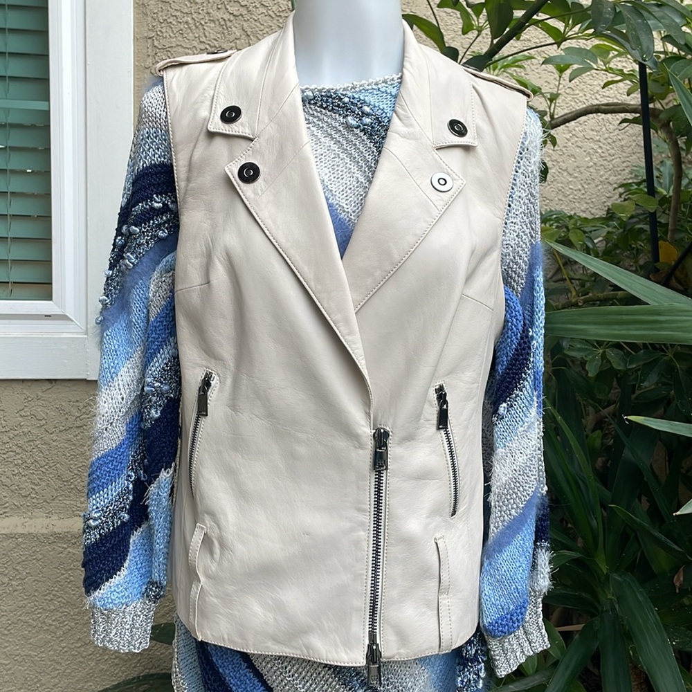 Cream Haute Hippie Leather Vest with Zipper Accents